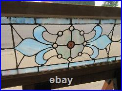 ANTIQUE STAINED GLASS TRANSOM WINDOW 9 JEWEL 48 x 16 ARCHITECTURAL SALVAGE