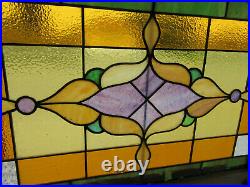 ANTIQUE STAINED GLASS TRANSOM WINDOW COLORFUL 32 x 24 ARCHITECTURAL SALVAGE