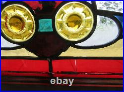 ANTIQUE STAINED GLASS TRANSOM WINDOW COLORFUL 33.75 x 16 SALVAGE