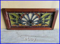 ANTIQUE STAINED GLASS TRANSOM WINDOW COLORFUL 33.75 x 16 SALVAGE