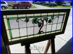 ANTIQUE STAINED GLASS TRANSOM WINDOW GRAPEVINES 48 x 22 ARCHITECTURAL SALVAGE