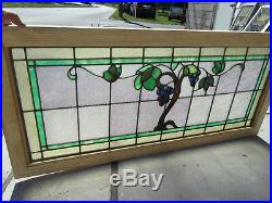 ANTIQUE STAINED GLASS TRANSOM WINDOW GRAPEVINES 48 x 22 ARCHITECTURAL SALVAGE