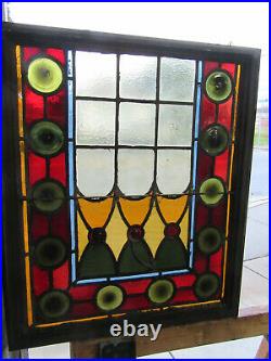 ANTIQUE STAINED GLASS WINDOW 15 JEWELS 23.5 x 28 ARCHITECTURAL SALVAGE