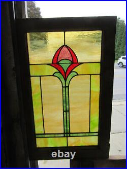 ANTIQUE STAINED GLASS WINDOW 19.5 x 30.5 ARCHITECTURAL SALVAGE