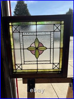 ANTIQUE STAINED GLASS WINDOW 1 OF 2 28.5 x 28 ARCHITECTURAL SALVAGE
