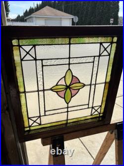 ANTIQUE STAINED GLASS WINDOW 1 OF 2 28.5 x 28 ARCHITECTURAL SALVAGE