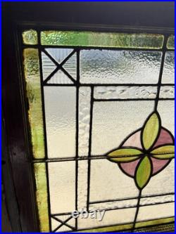 ANTIQUE STAINED GLASS WINDOW 1 OF 2 28.5 x 28 ARCHITECTURAL SALVAGE