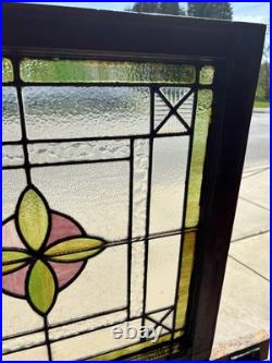 ANTIQUE STAINED GLASS WINDOW 1 OF 2 28.5 x 28 ARCHITECTURAL SALVAGE