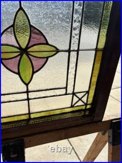 ANTIQUE STAINED GLASS WINDOW 1 OF 2 28.5 x 28 ARCHITECTURAL SALVAGE