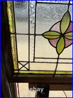 ANTIQUE STAINED GLASS WINDOW 1 OF 2 28.5 x 28 ARCHITECTURAL SALVAGE