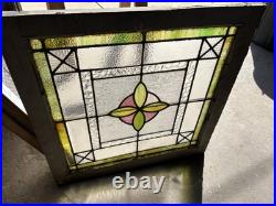 ANTIQUE STAINED GLASS WINDOW 1 OF 2 28.5 x 28 ARCHITECTURAL SALVAGE