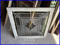 ANTIQUE STAINED GLASS WINDOW 1 OF 2 28.5 x 28 ARCHITECTURAL SALVAGE
