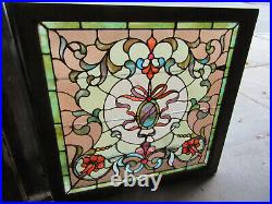 ANTIQUE STAINED GLASS WINDOW 23 JEWELS 40 x 40 ARCHITECTURAL SALVAGE
