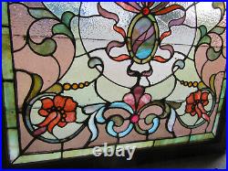ANTIQUE STAINED GLASS WINDOW 23 JEWELS 40 x 40 ARCHITECTURAL SALVAGE