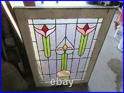 ANTIQUE STAINED GLASS WINDOW 24.25 x 35.5 ARCHITECTURAL SALVAGE