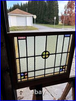 ANTIQUE STAINED GLASS WINDOW 29.5 x 25.25 ARCHITECTURAL SALVAGE