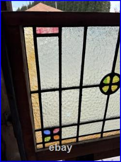 ANTIQUE STAINED GLASS WINDOW 29.5 x 25.25 ARCHITECTURAL SALVAGE
