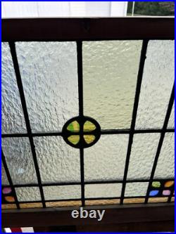 ANTIQUE STAINED GLASS WINDOW 29.5 x 25.25 ARCHITECTURAL SALVAGE