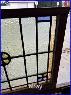 ANTIQUE STAINED GLASS WINDOW 29.5 x 25.25 ARCHITECTURAL SALVAGE