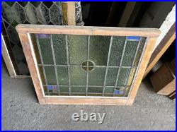 ANTIQUE STAINED GLASS WINDOW 29.5 x 25.25 ARCHITECTURAL SALVAGE