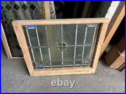 ANTIQUE STAINED GLASS WINDOW 29.5 x 25.25 ARCHITECTURAL SALVAGE