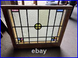 ANTIQUE STAINED GLASS WINDOW 29.5 x 25.25 ARCHITECTURAL SALVAGE