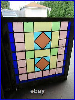 ANTIQUE STAINED GLASS WINDOW 34 x 37 ARCHITECTURAL SALVAGE