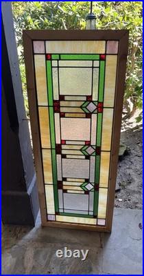 ANTIQUE STAINED GLASS WINDOW, 3 TULIPS ART DECO VG COND, coal region of PA 1930s