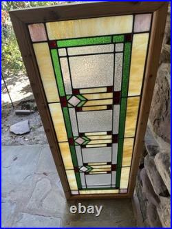 ANTIQUE STAINED GLASS WINDOW, 3 TULIPS ART DECO VG COND, coal region of PA 1930s