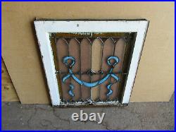 ANTIQUE STAINED GLASS WINDOW 5 JEWELS 24.5 x 27.25 ARCHITECTURAL SALVAGE