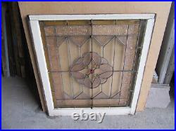 ANTIQUE STAINED GLASS WINDOW 5 JEWELS 31.25 x 34.5 ARCHITECTURAL SALVAGE