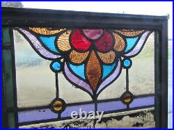 ANTIQUE STAINED GLASS WINDOW 7 JEWELS 23.5 x 26.75 ARCHITECTURAL SALVAGE