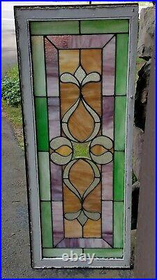 ANTIQUE STAINED GLASS WINDOW, BEVELED CENTERPIECE, COAL REGION PA 1930s
