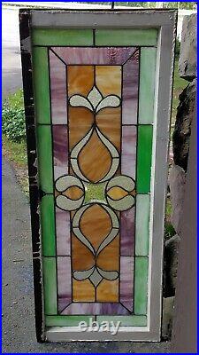 ANTIQUE STAINED GLASS WINDOW, BEVELED CENTERPIECE, COAL REGION PA 1930s