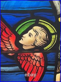 ANTIQUE STAINED GLASS WINDOW, CHERUBS, IMMACULATE CONCEPTION 1930s PHILA PA