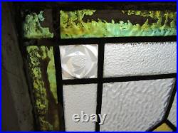 ANTIQUE STAINED GLASS WINDOW COLORFUL 24.5 x 27.5 ARCHITECTURAL SALVAGE