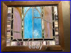 ANTIQUE STAINED GLASS WINDOW COLORFUL 24 x 20 ARCHITECTURAL SALVAGE