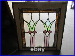 ANTIQUE STAINED GLASS WINDOW COLORFUL 2 OF 2 20.5 x 21.5 SALVAGE