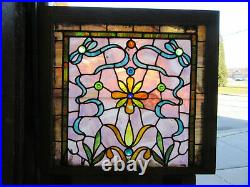 ANTIQUE STAINED GLASS WINDOW COLORFUL 34 x 32 ARCHITECTURAL SALVAGE