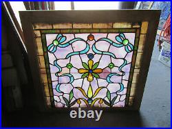 ANTIQUE STAINED GLASS WINDOW COLORFUL 34 x 32 ARCHITECTURAL SALVAGE