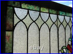 ANTIQUE STAINED GLASS WINDOW COLORFUL 48.75 x 34.25 ARCHITECTURAL SALVAGE