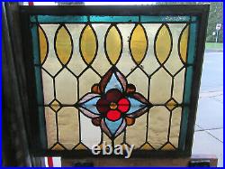 ANTIQUE STAINED GLASS WINDOW FLOWER 29.5 x 26.5 ARCHITECTURAL SALVAGE