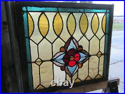 ANTIQUE STAINED GLASS WINDOW FLOWER 29.5 x 26.5 ARCHITECTURAL SALVAGE