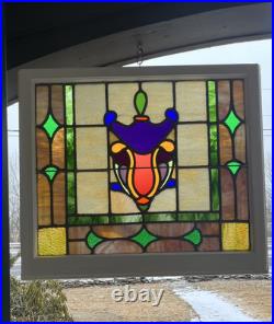 ANTIQUE STAINED GLASS WINDOW, NYC AREA SALVAGE 1950s