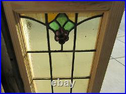 ANTIQUE STAINED GLASS WINDOW WITH GRAPES 16 x 29 ARCHITECTURAL SALVAGE