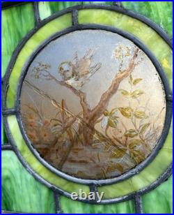 ANTIQUE STAINED GLASS WINDOW, a bird on a branch, EARLY 1900s LEHIGHTON PA ANTIQUE STAINED GLASS WINDOW, a bird on a branch, EARLY 1900s LEHIGHTON PA