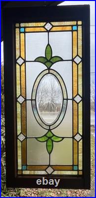ANTIQUE STAINED GLASS WINDOW, etched beveled leaded COAL REGION OF PA 1930s