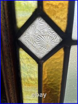 ANTIQUE STAINED GLASS WINDOW, etched beveled leaded COAL REGION OF PA 1930s
