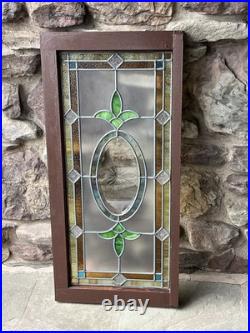 ANTIQUE STAINED GLASS WINDOW, etched beveled leaded COAL REGION OF PA 1930s
