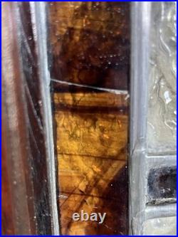 ANTIQUE STAINED GLASS WINDOW tulips EARLY 1900s VG COND coal region of PA